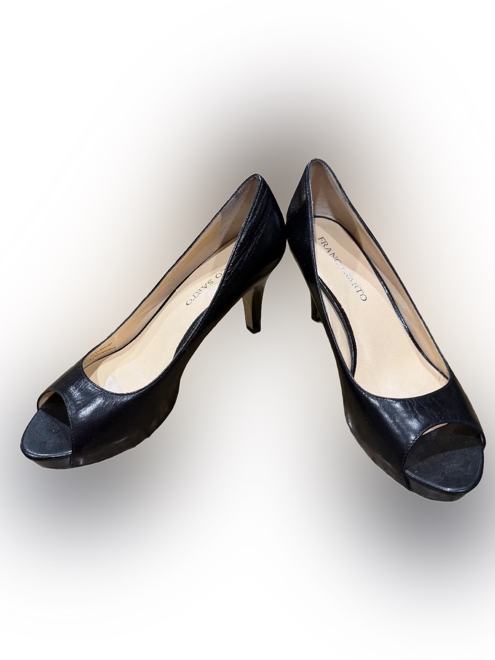 Franco Sarto Black Leather Peep Toe Heels